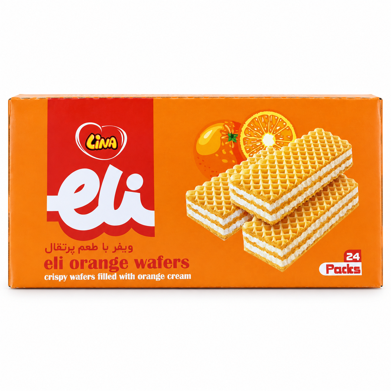 f03c89_257c061088f34369869501d8c8536f73mv2.png Lina Eli Orange Crispy Wafers Box (24 Pack) - 960g - Image 1