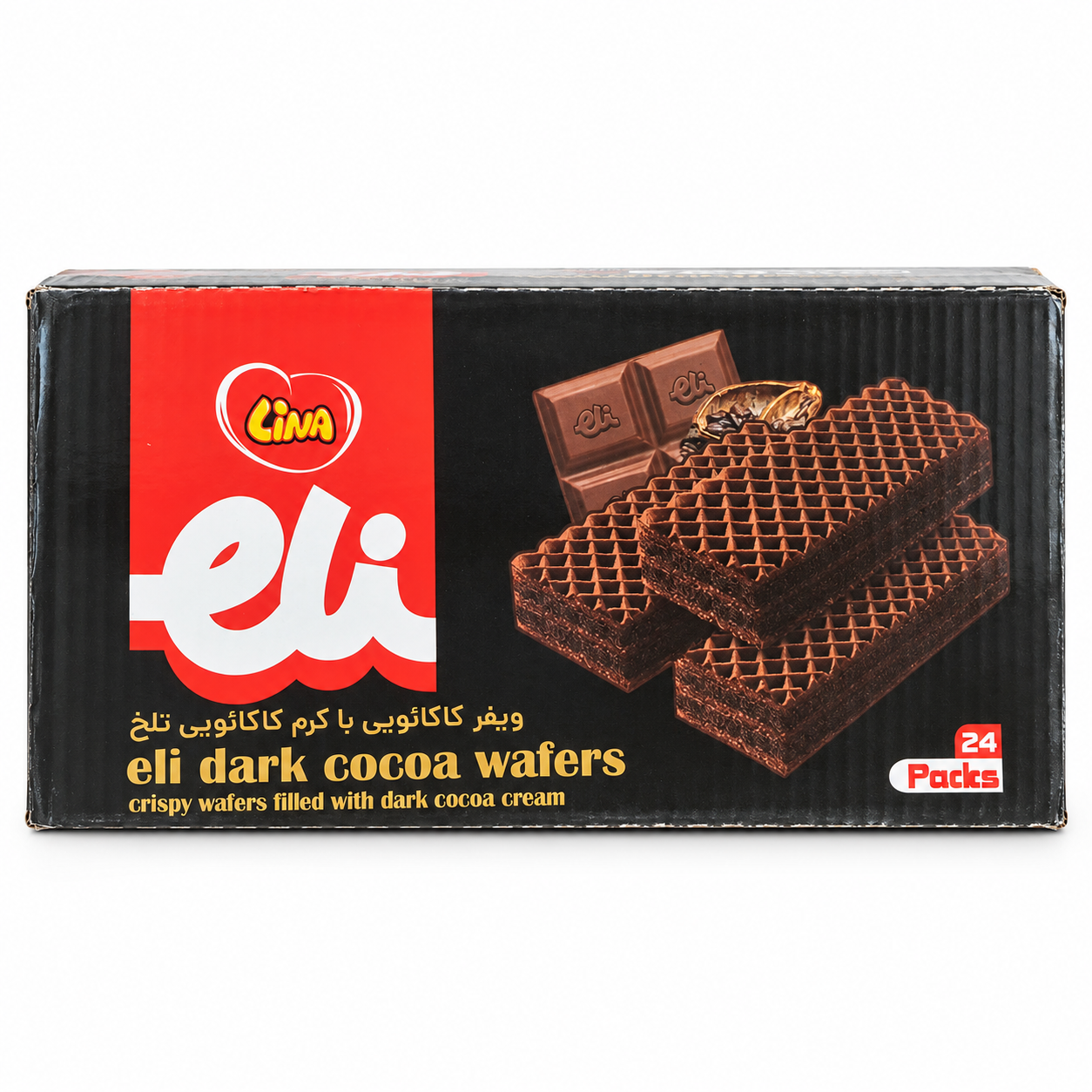f03c89_891c3aa44f8346f9856e51ba24f216f8mv2.png Lina Eli Dark Cocoa Crispy Wafers Box (24 Pack) - 960g - Image 1